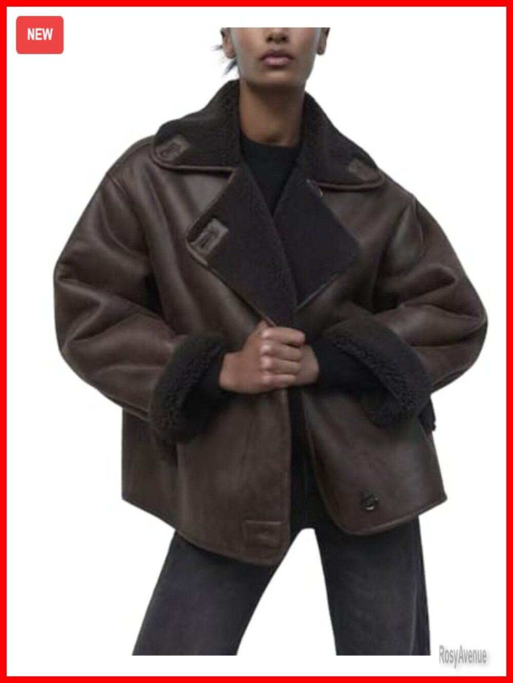 Sherpa Lined Faux Leather Jacket Casual Motorcycle Oversized